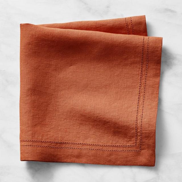 Linen Double Hemstitch Napkins, Set of 4, Chili
