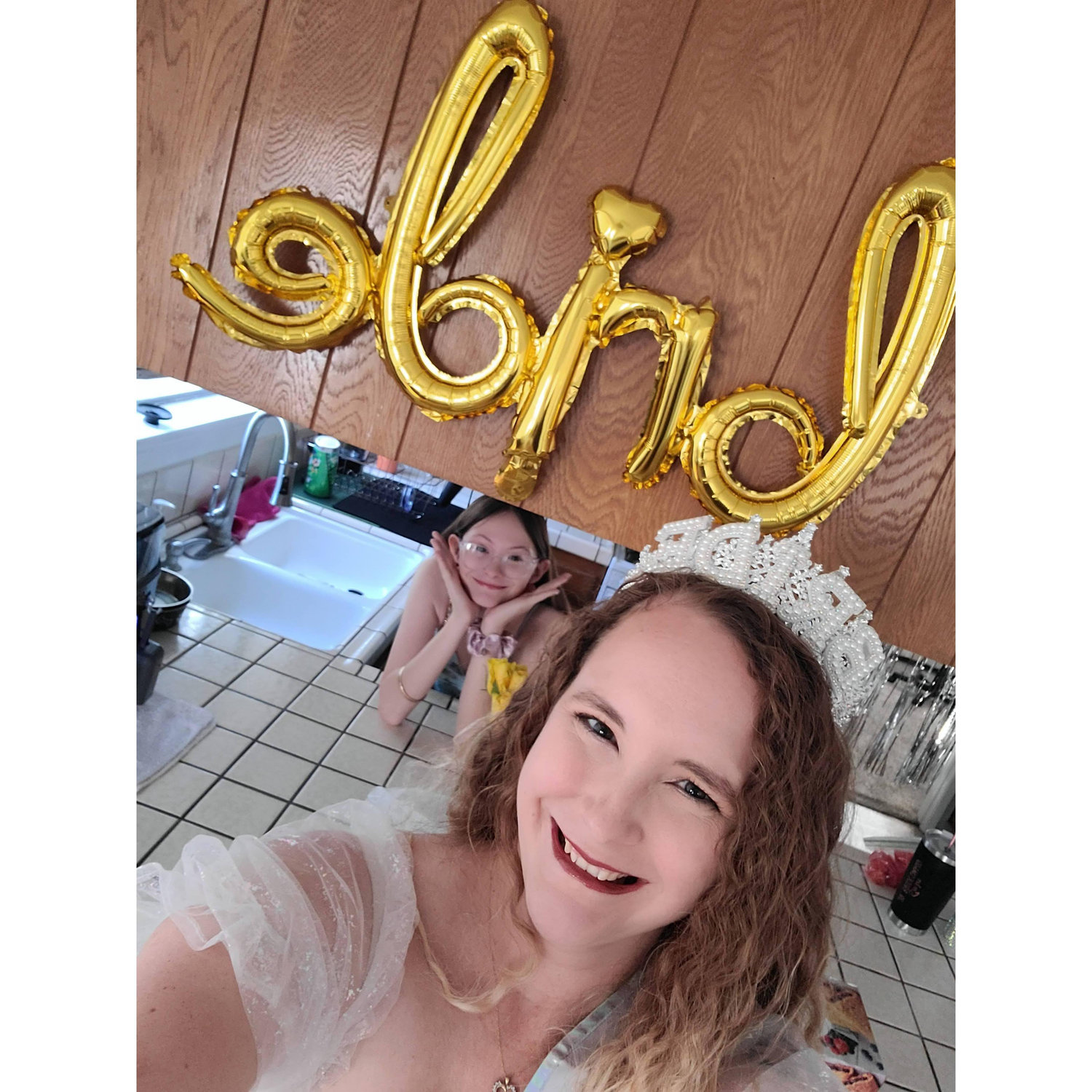 Wedding dress try on party! Bride and Sara/niece