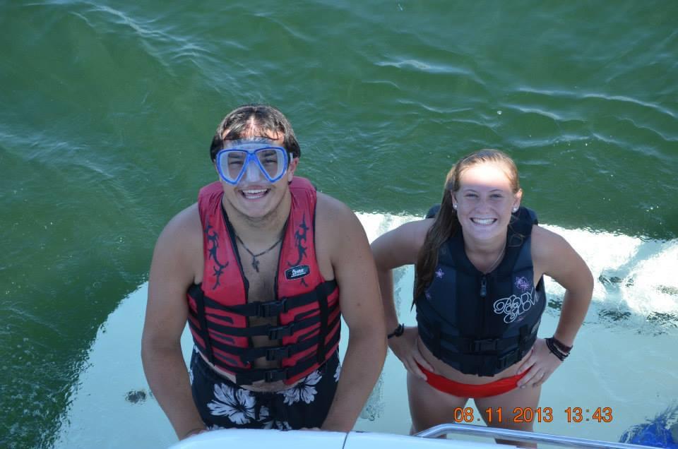 2013. Camren grew up with a pool, but didn't have much experience swimming in water deeper than he could stand. We did our best to find a life jacket big enough and went water skiing & tubing.