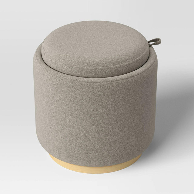 Round Upholstered Storage Ottoman Beige - Room Essentials™