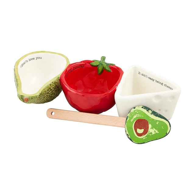 Mud Pie Guac Salsa Queso Triple Tidbit; dish 5 1/2" x 11" | spatula 7"