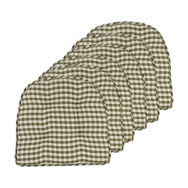 Klear Vu Omega Non-Slip Chair Cushions, Assembled in USA, U-Shaped Skid-Proof Seat Pads for Dining Room, Kitchen, Office, 15"x16", 6 Pack, Gingham Pine 6 Count