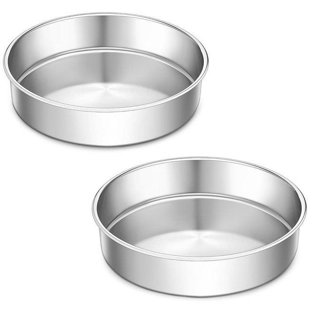 LIANYU 9 Inch Round Cake Pan Set of 2, Stainless Steel Wedding Oven Cake Pan Set for Baking, Metal Round Baking Tin Pan Mold, Deep Bakeware for Layer Birthday Cake, Mirror Polished, Dishwasher Safe