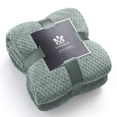 Kingole Flannel Fleece Luxury Throw Blanket, Laurel Green King Size Jacquard Weave Pattern Cozy Couch/Bed Super Soft and Warm Plush Microfiber 350GSM (108 x 90 inches)