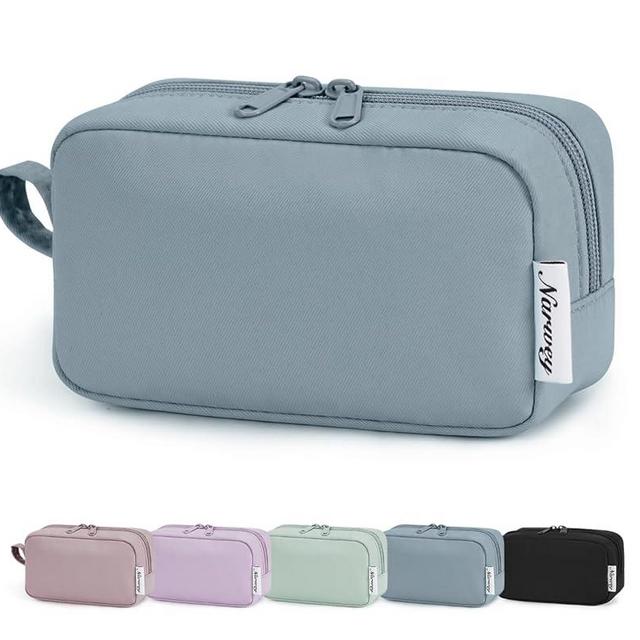 Narwey Small Makeup Bag for Purse Travel Makeup Pouch Mini Cosmetic Bag Zipper Pouch for Women (Greyish Blue, Small)