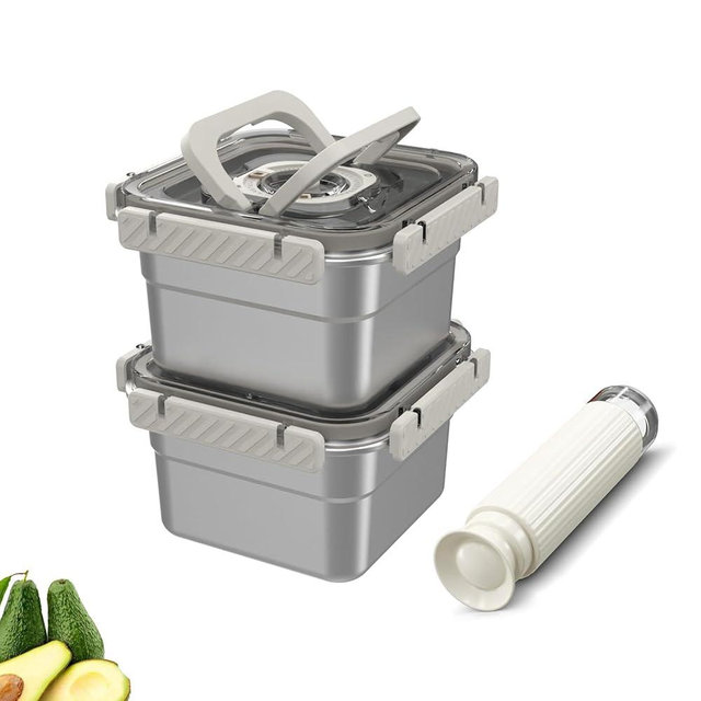 Compact vacuum sealer pump - 2PACK Stainless Steel Vacuum Food Storage Containers [60 fl oz] -With Handles for Easy Carrying, Keep Food Fresh Longer, Leak-Proof, Ideal for Meal Prep, Marinating