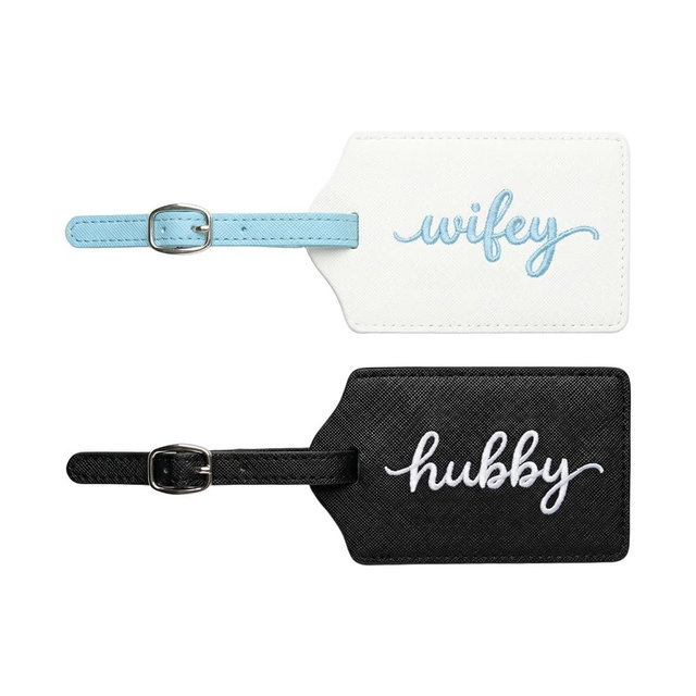 Mr and Mrs Luggage Tags Set of 2, Bride and Groom Travel Tags, Wedding Gifts for Couples 2026, Honeymoon Travel Essentials, Bridal Shower Engagement Gift (Hubby Wifey-Something Blue)