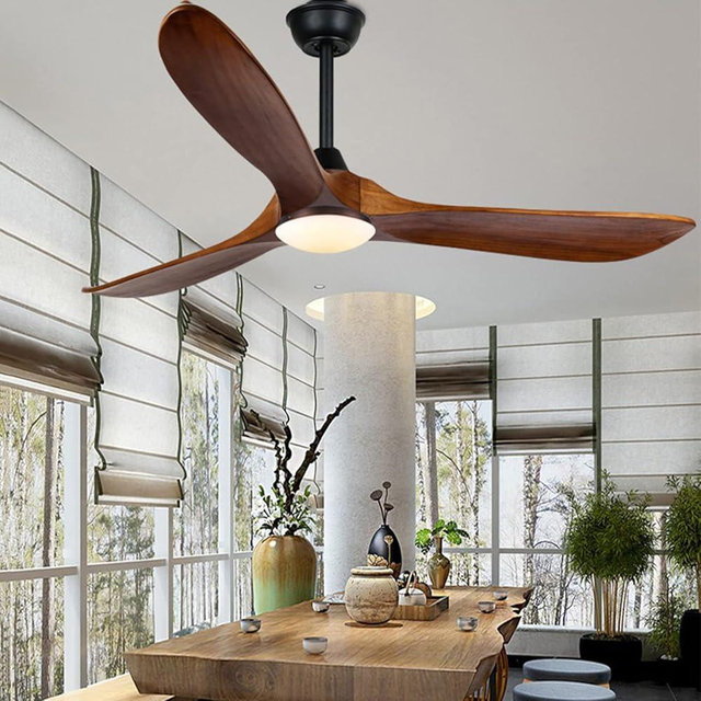 AUNLPB Ceiling Fan with Lights, 52 inch Solid Wood Indoor/Outdoor Ceiling Fan for Patios,Damp Rated Propeller Ceiling Fan for Porch,Farmhouse,Reversible Quiet DC Motor ETL Listed, Memory Function