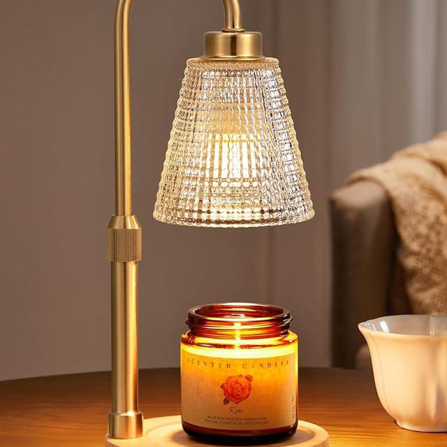 Innqoo Wood Color& Clear Candle Warmer Lamp with Timer, Dimmable Candle Warmer for Jar Candles, Height Adjustable Wax Melts Warmer, Birthday Gifts for Women Mom, House Warming Gifts New Home Decor