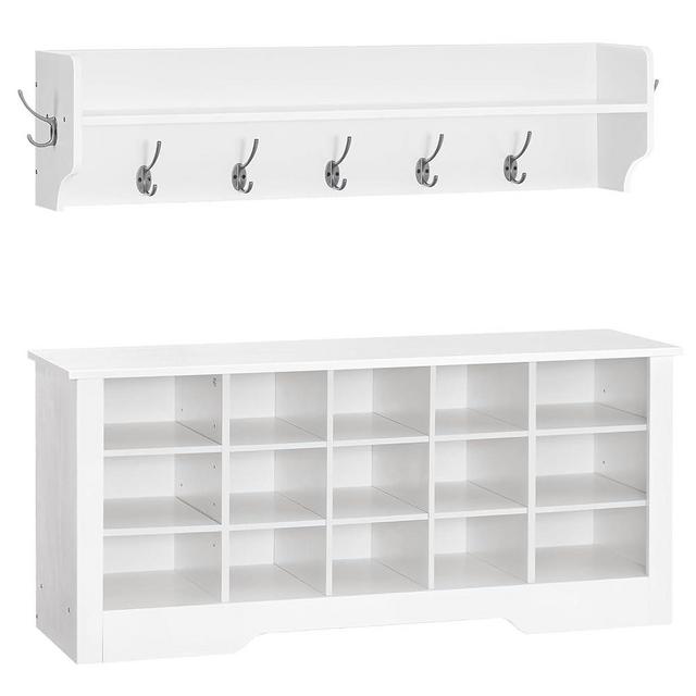 HOOBRO Hall Tree with Shoe Bench, Coat Rack Shoe Bench Set, 39.4 Inches Entryway Bench with Coat Rack, Mud Room Organization and Storage Bench, 15 Cubbies, Adjustable Shelves, White WT15MT01
