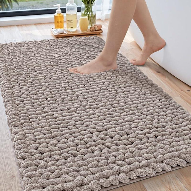 LUMI Luxury Bathroom Rug, Ultra Soft Quick Dry Bath Mat, Non-Slip Absorbent Thick Chenille Bath Rug, Cozy Braid Design Floor Mat for Bathtub, Sink, Laundry, Bedroom, Beige, 24"x43"