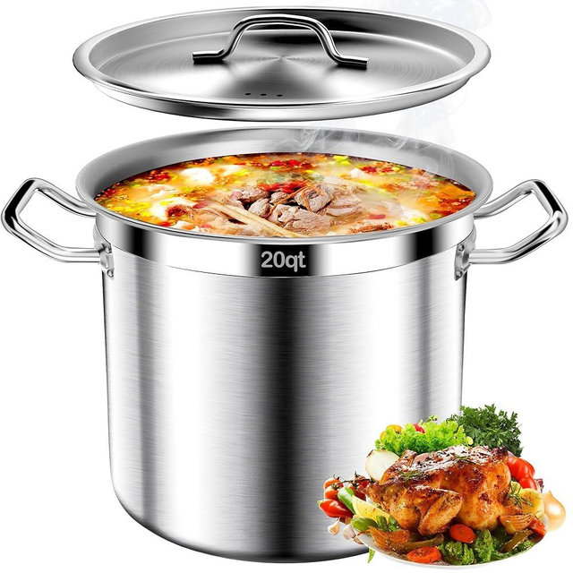 Stainless Steel Stock Pot，20QT Large Stock Pot with Lid for Boiling Cooking Soup Stew Canning, Heavy Duty Tri-Ply Bottom for Boiling Cooking Soup Stew Canning Cooking Pots, Cookware Sauce Pots