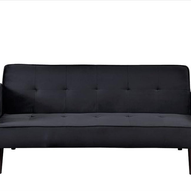 Container Furniture Direct 72" Velvet Convertible Sofa Bed - Retro Modern Folding Futon Sleeper w/Tufted Upholstery - Space-Saving Couch for Apartments/Dorms (72" x 34.6" x 30.25"), Black