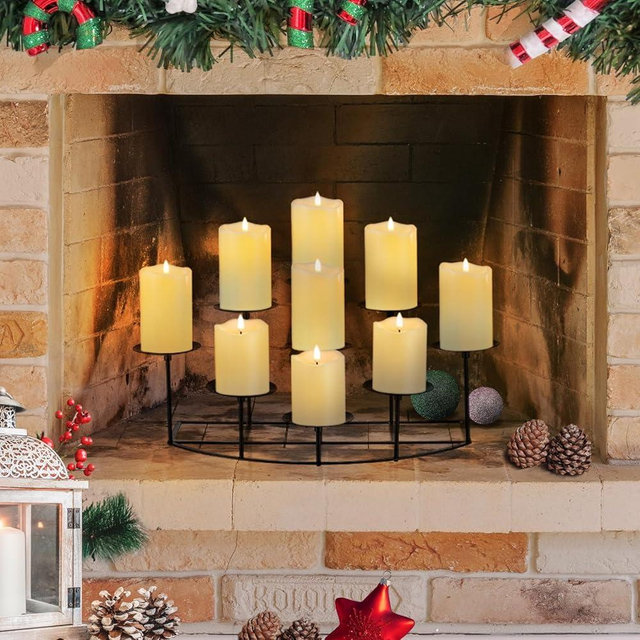 Candeldo Candelabra Fireplace Candle Holder: Black Metal Pillar Candle Holders for Inside Fireplace Mantle Decor Floor Candelabras Table Centerpiece
