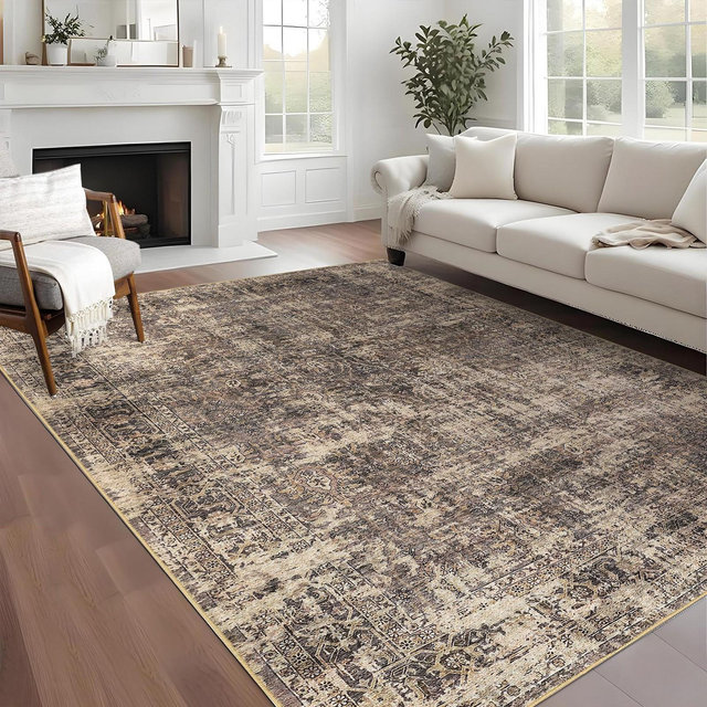 5x7 Rug Washable Rug Vintage Distressed Rug Non Slip Rug Stain Resistant Rug Foldable Low Pile Rugs for Living Room Dining Room Bedroom,