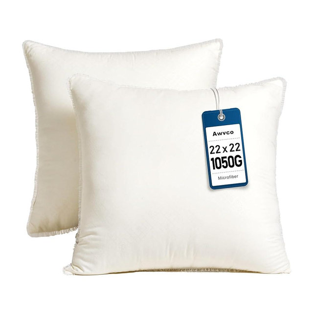 Awvco 22 x 22 Throw Pillow Inserts - Soft and Plush, Virgin Fiber Filling, Decorative Pillows for Couch Sofa Bed, Machine Washable - White, Pack of 2