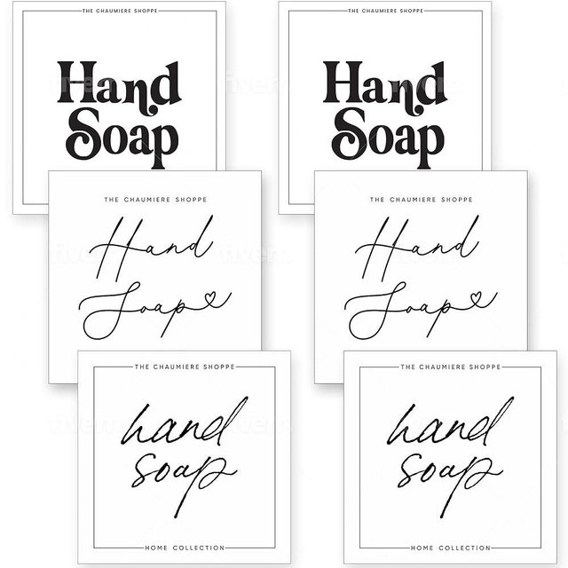 Chaumiere Vintage Farmhouse Hand Soap Labels for Bottles, Waterproof Stickers, 6X Hand soap Labels for Amber Glass & Plastic Bottles - Hand soap Pack (3 Designs) 6 Pieces 3x3inch