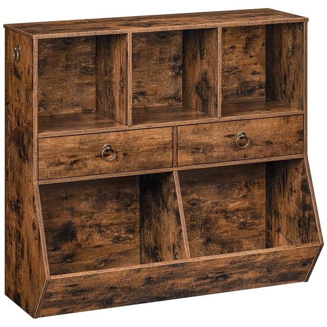 HOOBRO Kids Bookshelf, Toy Organizers and Storage, 2 Drawers and 5 Compartments, Kids Bookcase, Children's Toy Shelf, for Game Room, Bedroom, Playroom, Nursery, School, Rustic Brown FG33CW01