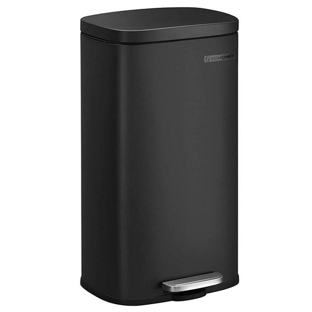 SONGMICS Trash Can with Lid, 8 Gallon Garbage Can, Stainless Steel Small Waste Bin with Step Pedal and Inner Bucket, Soft Close, Kitchen, Black ULTB102B01