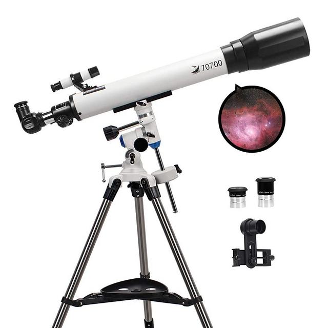 Telescopes for Adults, 70mm Aperture and 700mm Focal Length Professional Astronomy Refractor Telescope for Kids and Beginners - with EQ Mount, 2 Plossl Eyepieces and Smartphone Adapter