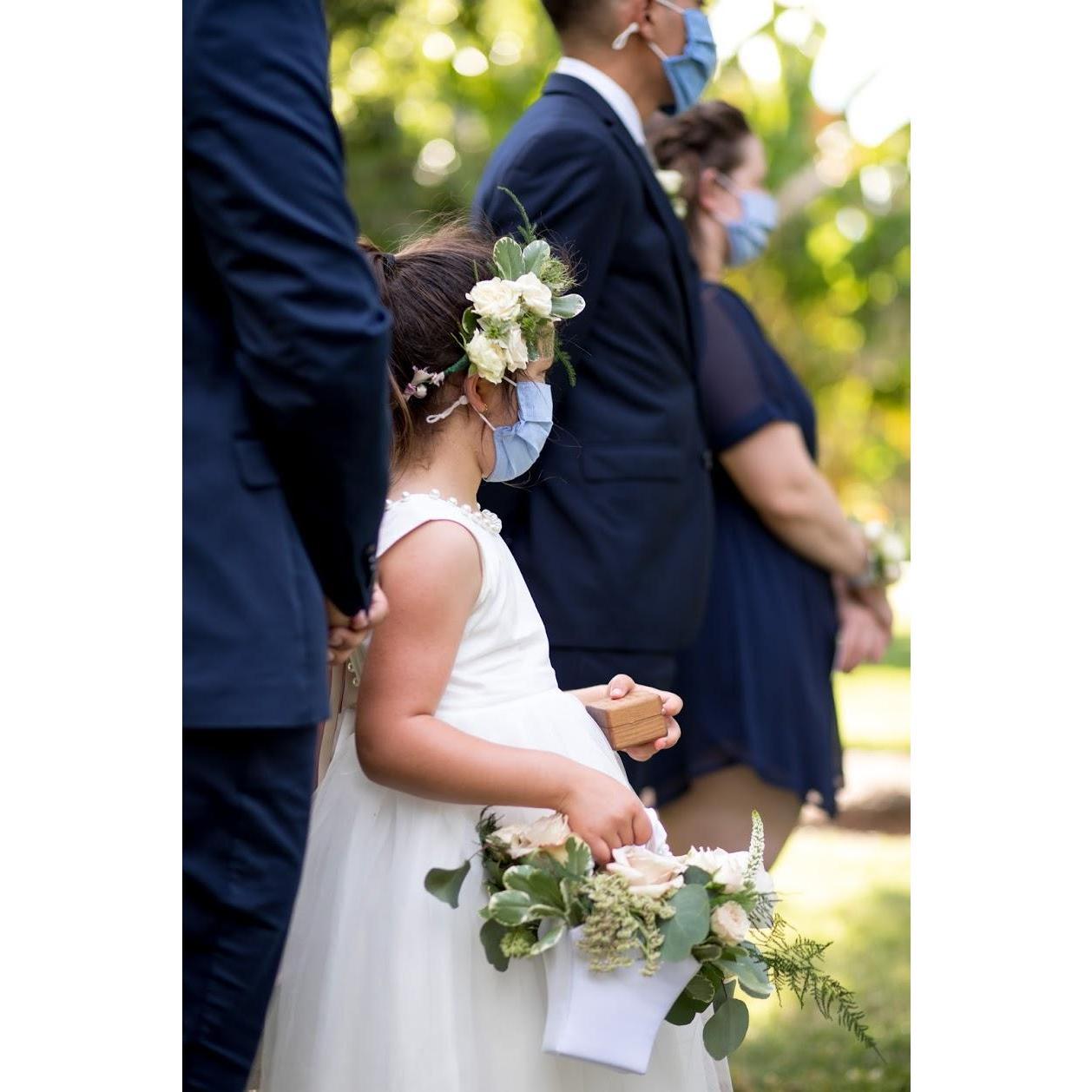 Rachel's niece, Sofia, as flower girl, holding Uncle Steve's Ring