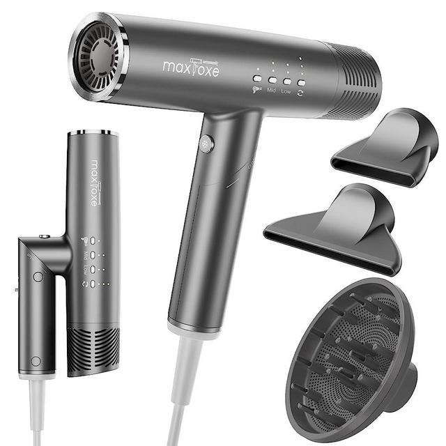 Ionic Hair Dryer, Maxfoxe Blow Dryer Set 9 Modes Foldable Professional High-Speed Fast Drying Brushless Compact Blower with Magnetic Concentrator Nozzle Diffuser Attachment for Home,Hostel,Salon