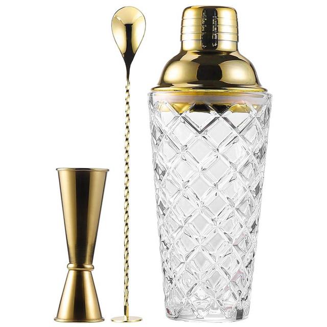 Glass Cocktail Shaker Set with Built-in Strainer – 20oz Thickened Pineapple Glass Shaker, Gold Jigger & Bar Spoon with Muddler – Bartender Kit for Home Bar, Gifts for Men & Women