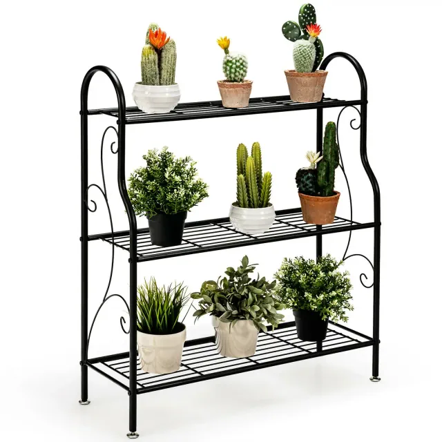 Costway 3-Tier Plant Stand Elegant Scrollwork Pattern Flower Display Shelf Metal Black