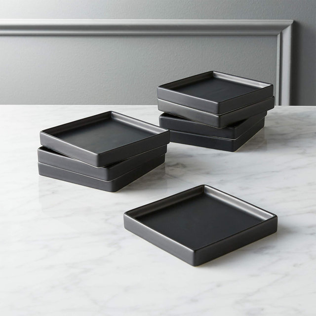 CB2 Bento Square Black Appetizer Plate Set of 8