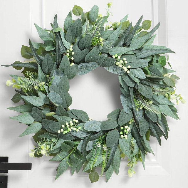 Gladeup 24 Inch Handmade Eucalyptus Wreaths for Front Door, Large Artificial Greenery Spring Summer Wreath, Farmhouse Outdoor Decor All Year Round