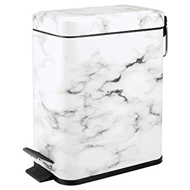 mDesign 5 Liter Rectangular Small Step Trash Can Wastebasket, Garbage Container Bin for Bathroom, Powder Room, Bedroom, Kitchen, Craft Room, Office - Removable Liner Bucket, Hands-Free - Marble Print