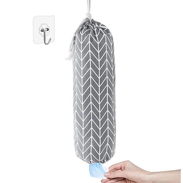 Plastic Bag Holder, Wall Mount Plastic Bag Organizer, Shopping Bags Carrier, Washable Large Grocery Bag Storage Dispenser ​for Home Kitchen Travelling, Free Adjustment with Drawstring, Gray, 22x9"