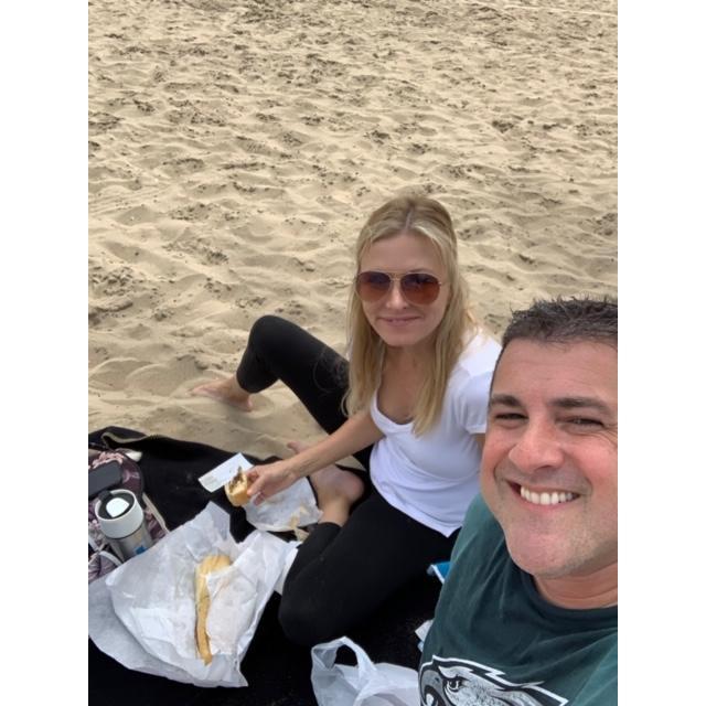 Beach picnic with AMAZING hoagies and cheesesteak sandwhiches we discovered in Orange County!