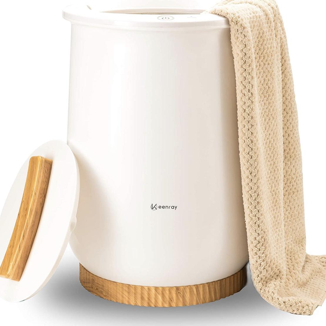 Keenray Bucket Style Towel Warmers, Luxury Bucket Towel Warmer, Large Towel Warmer for Bathroom, Auto Shut Off, Fits Up to Two 40"X70" Oversized Towels, Bathrobes, Blankets, PJ's and More, White, CL1