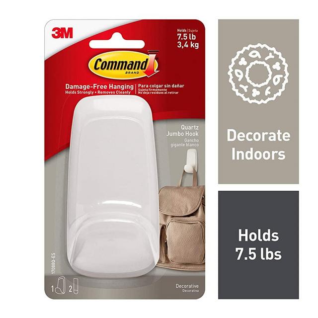 Command Jumbo Hook, Quartz , 1-Hook (17088Q-ES), Great for dorm decor