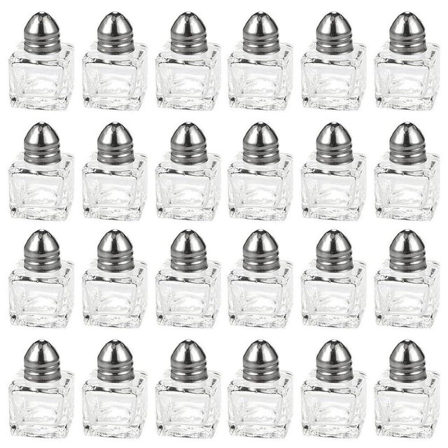 Juvale Set of 24 Mini Salt and Pepper Shakers (Glass and Stainless Steel, 0.5 oz)