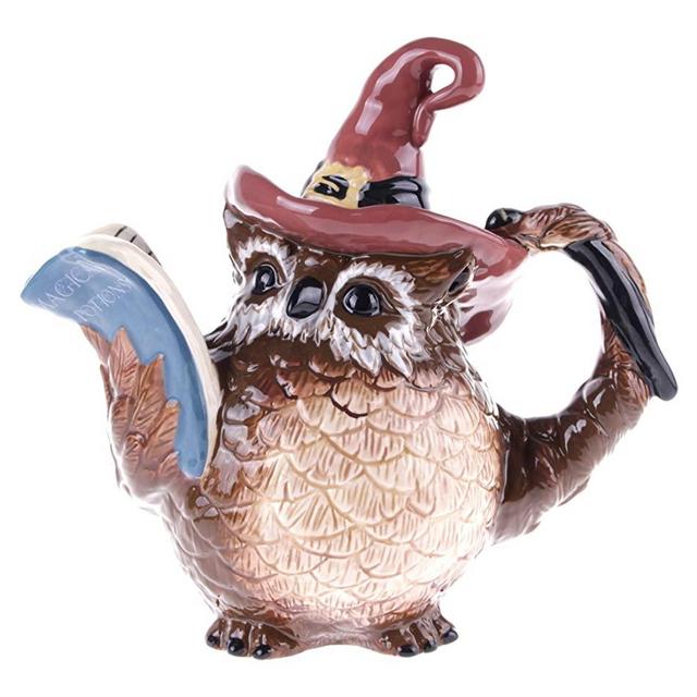 Blue Sky Ceramic Halloween Witch Owl Teapot, 10" x 6" x 9.25", Multi