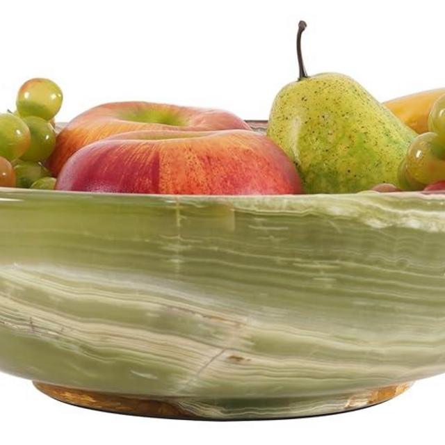 Radicaln Marble Fruit Bowl 10" Green Onyx Handmade Fruit And Vegetable Holder Decorative Bowl For Kitchen Counter Décor Fruit Dish & Banana Holder