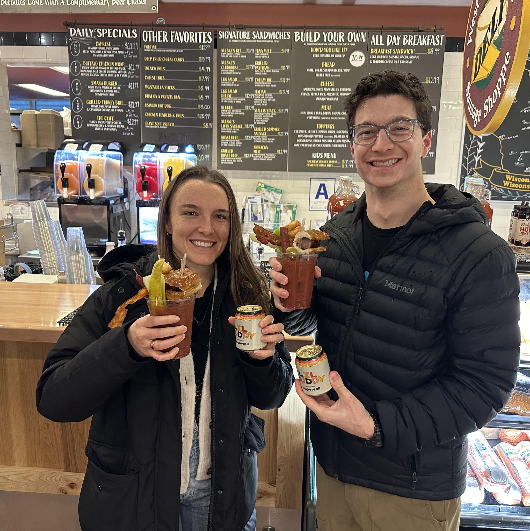 Natalie learning how to drink like a Wisconsinite