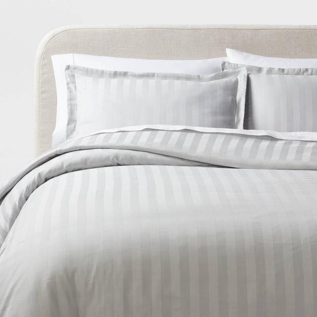 3pc King Luxe Striped Damask Duvet Cover and Sham Set Light Gray - Threshold™