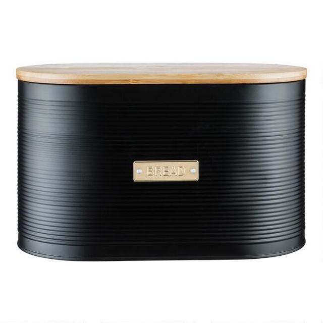 Typhoon Otto Black Steel Bread Bin with Bamboo Lid