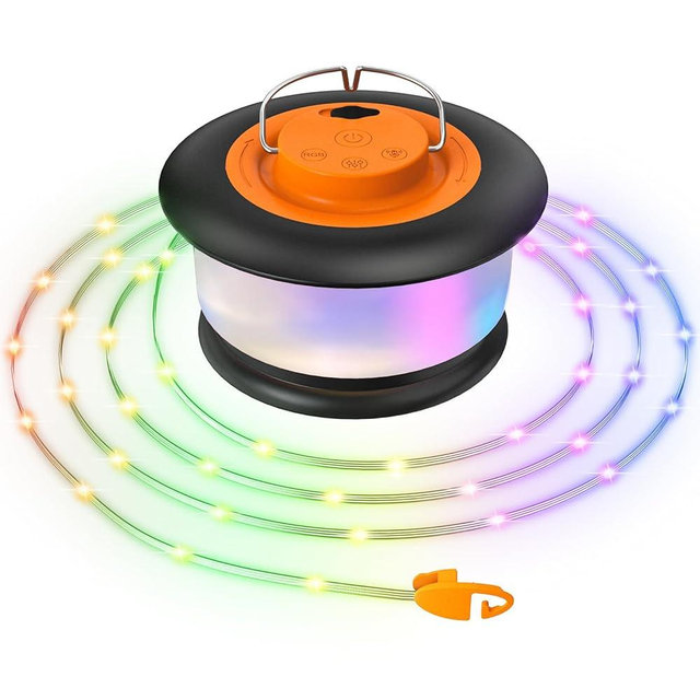 Camping String Lights – 33FT RGB Retractable Light with 19 Lighting Modes, Quick 20s Recovery, Waterproof, 3-in-1 Quick Storage, Rechargeable Tent Lights for Camping, Hiking, Yard, Travel,Holiday Gift
