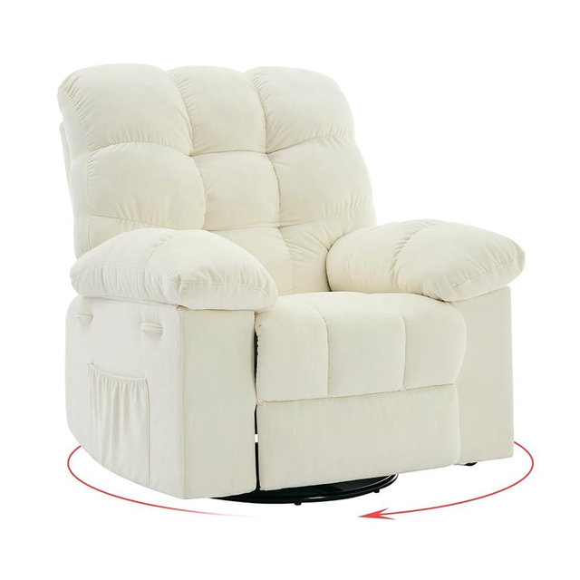 Rocking Recliner Chair,360° Swivel Rocker Chair for Living Room,Upholstered Fabric Glider Nursery Chair with Side Pockets for Small Spaces,Q235 Steel Frame Lazy Boy Recliner Single Sofa(Beige)