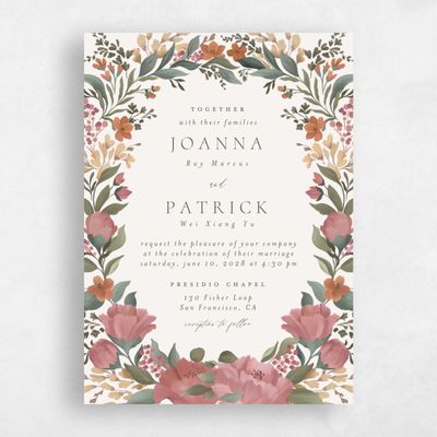 Beige Floral Wedding Invitation - Souci Classic