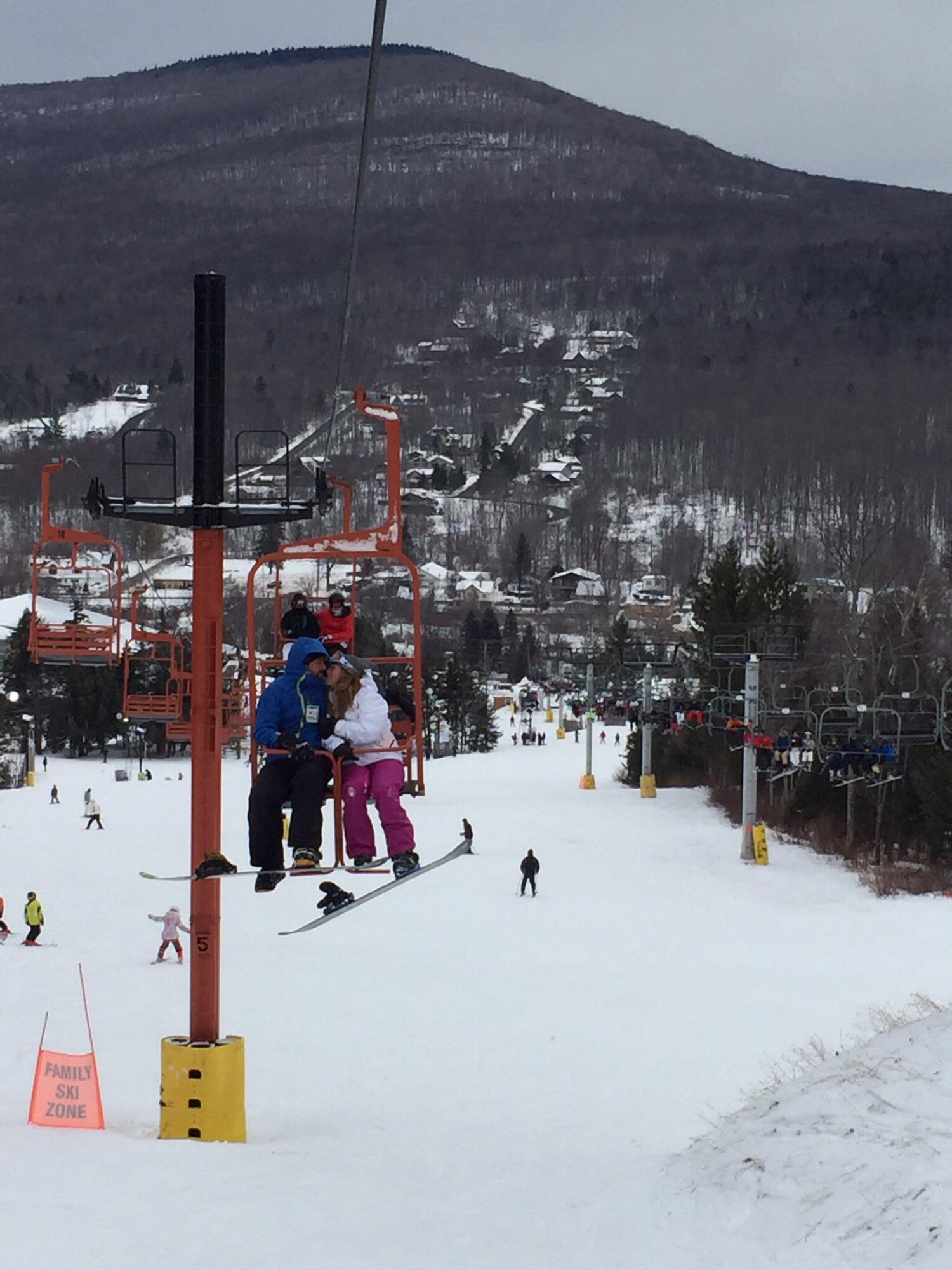 Sneaking a kiss on Hunter Mountain!