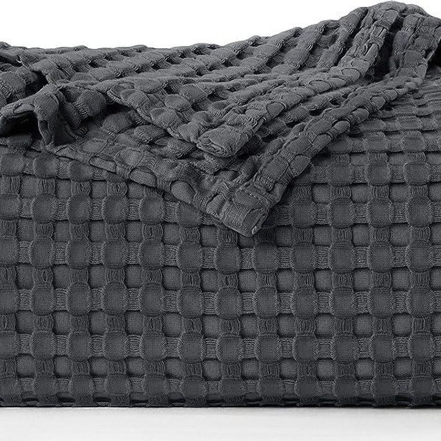 Utopia Bedding Cotton Waffle Blanket 300 GSM (Charcoal - 90x108 Inches) Soft Lightweight Breathable Bed Blanket King Size Layering Any Bed for All Season