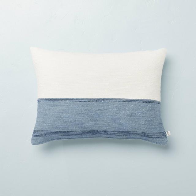 14" x 20" Color Block Border Lumbar Pillow with Zipper Faded Blue - Hearth & Hand™ with Magnolia