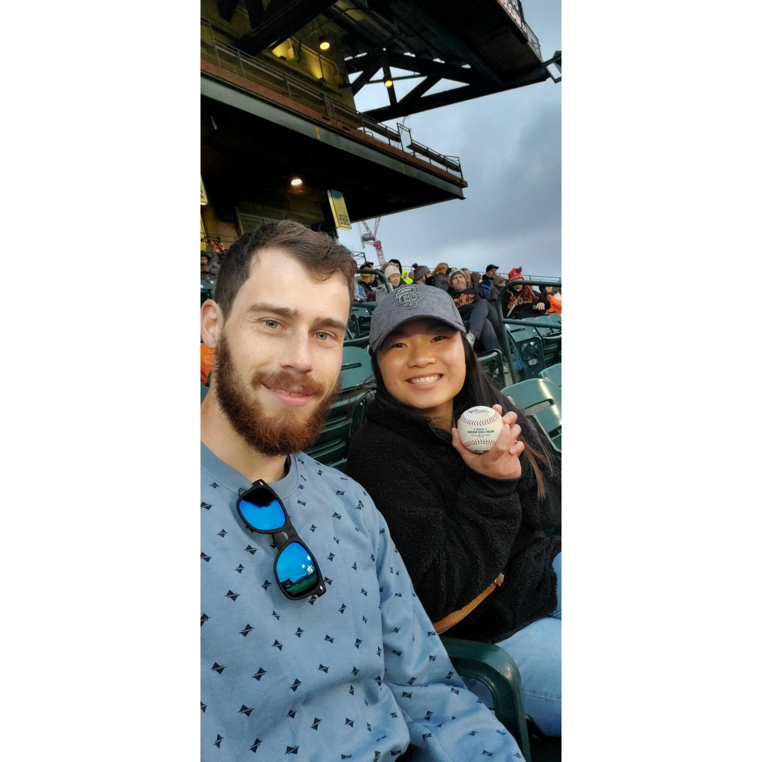 Foul Ball to the Knee - Go Giants!