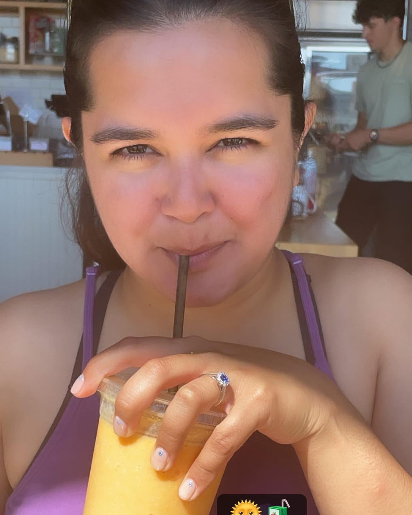 The ring and a mango smoothie.