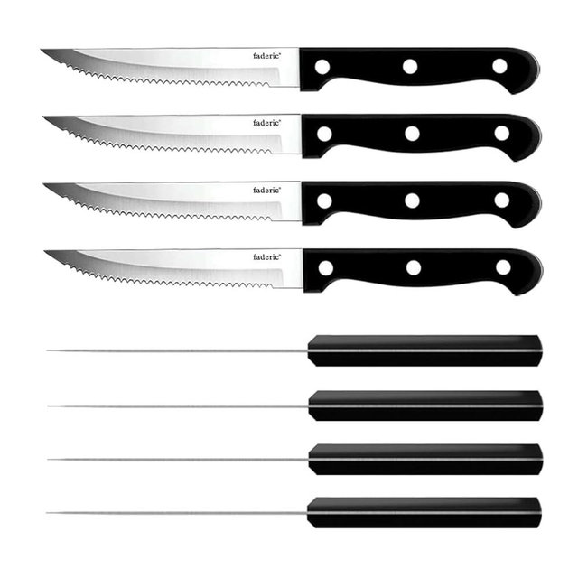 faderic Serrated-Steak Knives Set of 8, Black Full-Tang Triple Rivet Steak Knife Set, Stainless steel Sharp Blade,8.7 Inches Dishwasher Safe